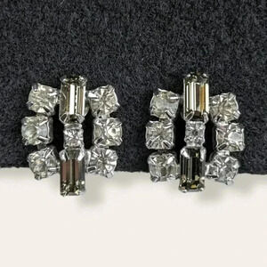 🍁Vintage Continental Clear & Smokey Rhinestone Earrings